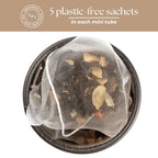 Tea with Tae Bombay Chai Mini Tea Tube containing 5 tea bags, displayed in a clear tube packaging