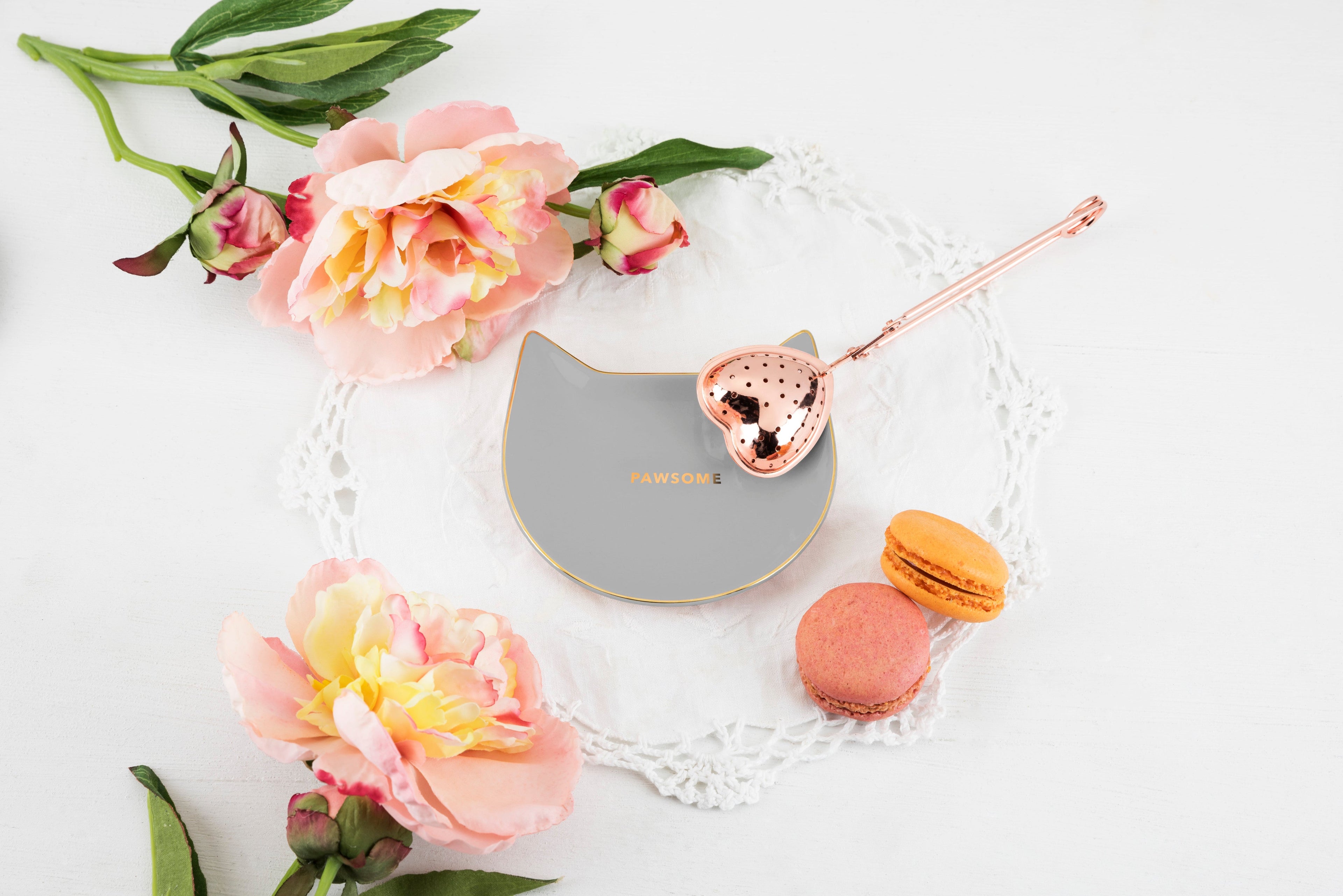 Pinky Up Pawsome Ceramic Tea Tray in Gray, featuring a sleek design, ideal for serving tea or snacks.