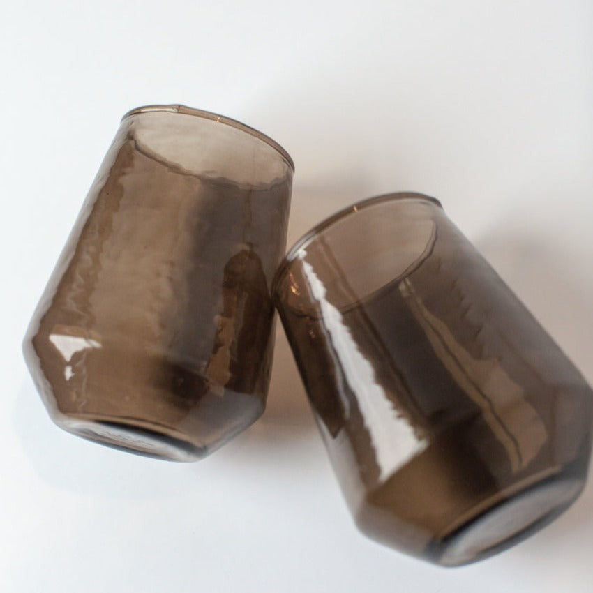 Creative Women Handblown Hammered Glass Water Tumbler, Smoke - set of 4