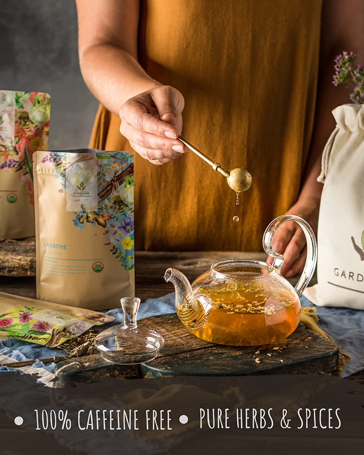 Gardenika Organic Loose Leaf Tea Sampler, Caffeine-Free Herbal Assortment, 120+ Cups – 5 Pack
