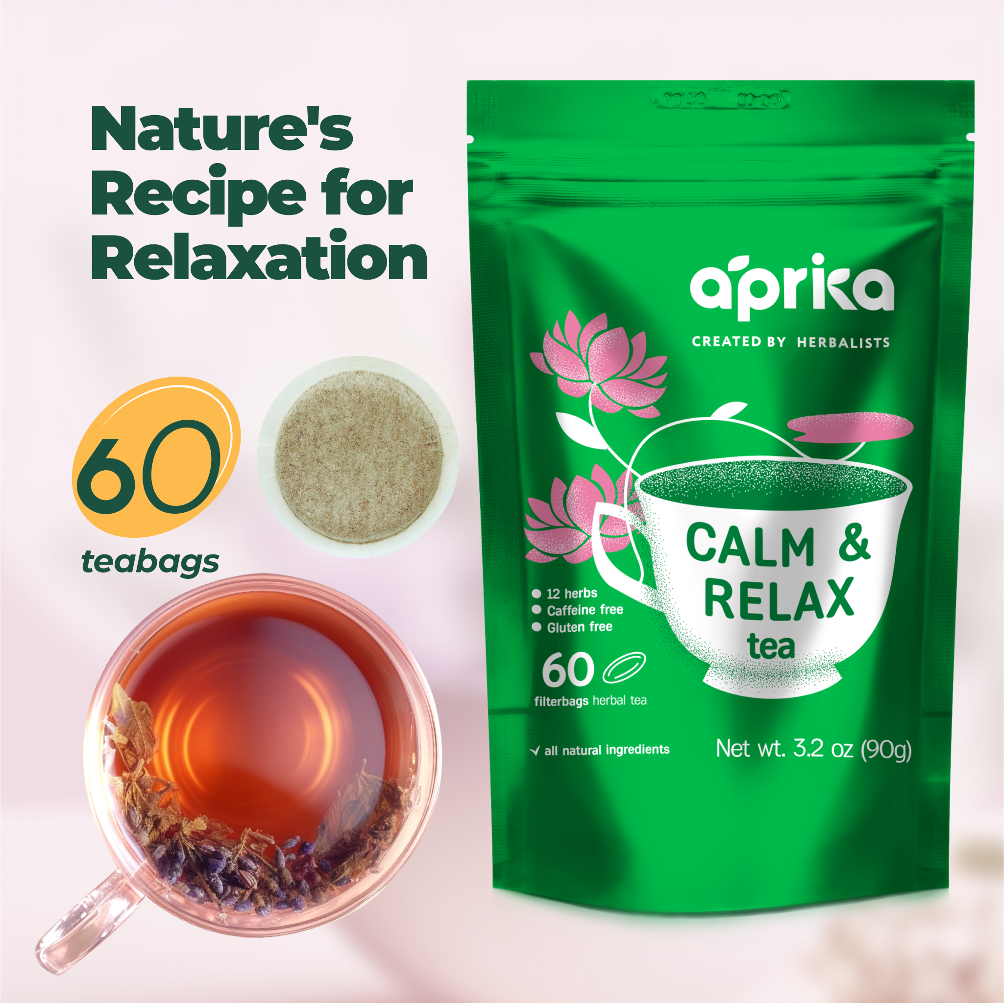 Aprika Life Calm and Relax Herbal Tea, 60 Bags