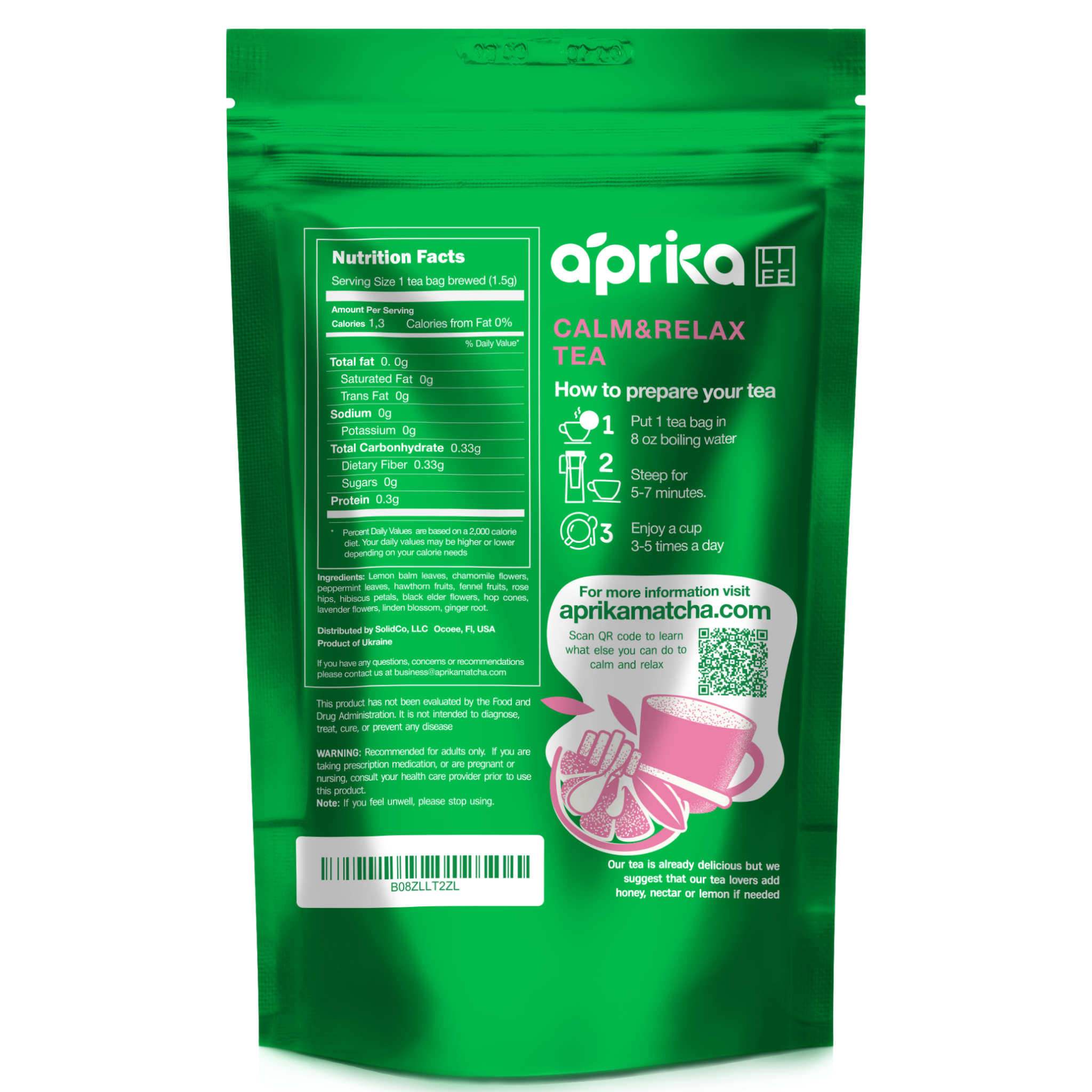 Aprika Life Calm and Relax Herbal Tea, 60 Bags