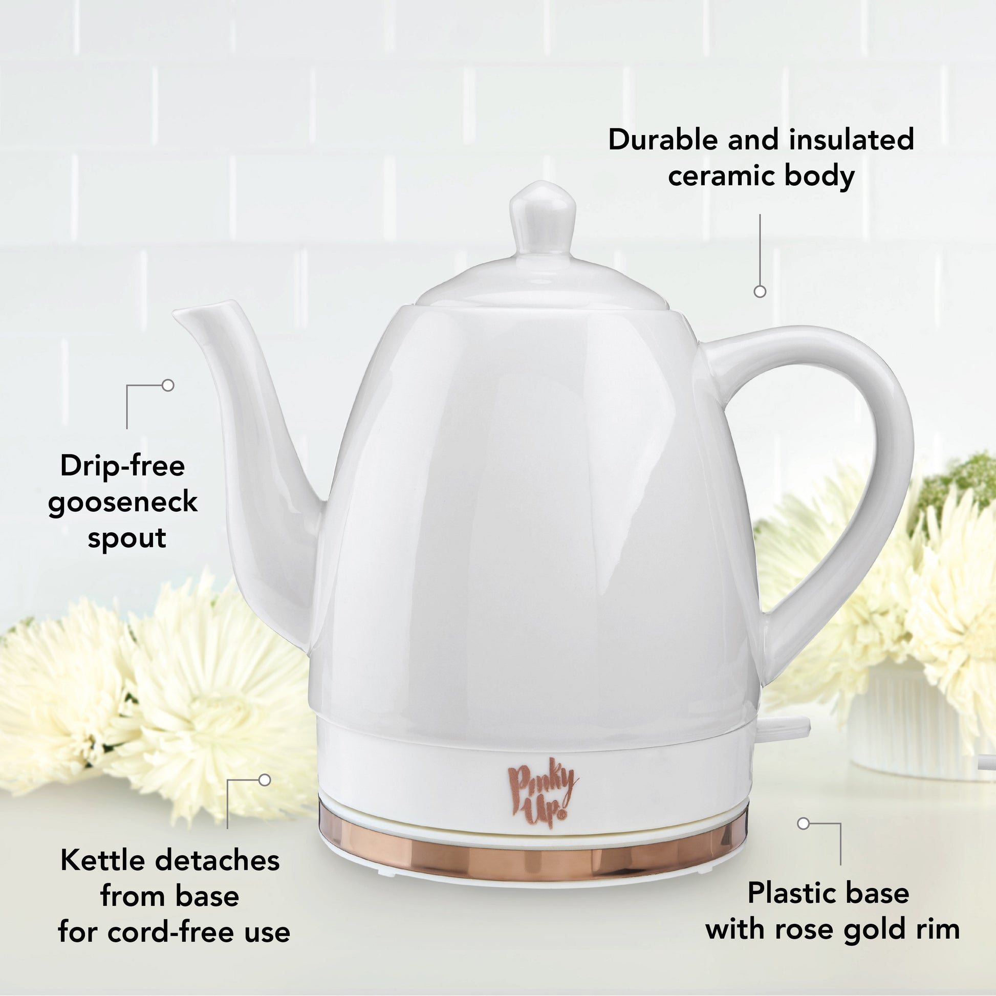 Pinky Up Noelle Ceramic Electric Tea Kettle in Grey