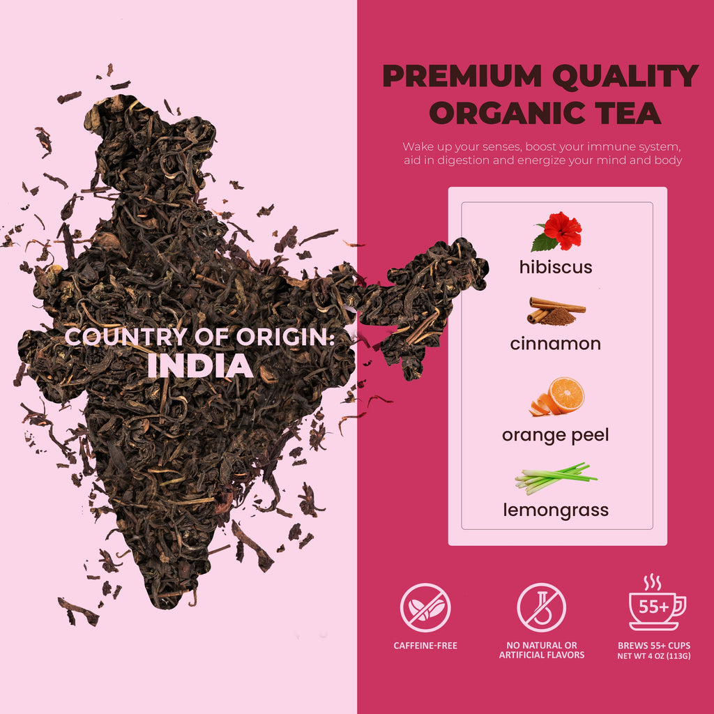 Gardenika Cinnamon Hibiscus Loose Tea, Heart Health & Antioxidant Rich - Caffeine Free - 55+ Cups - USDA Organic & Kosher - 4 oz (113g)