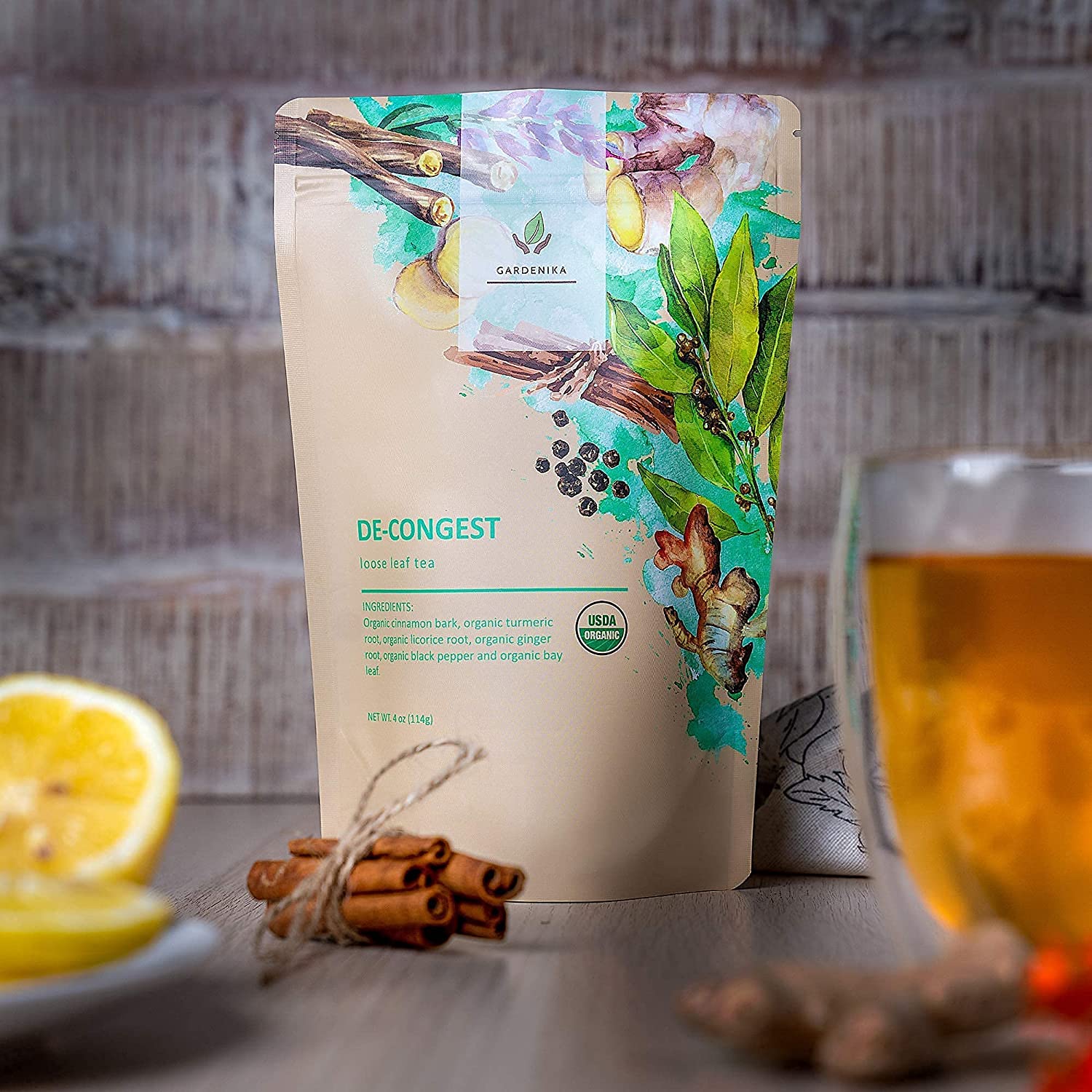 Gardenika Decongest Loose Leaf Tea, Organic, Kosher, Herbal & Caffeine-Free - 4 oz (114g)