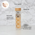 Pinky Up Blair: Marrakesh Glass Travel Infuser Mug showcasing a clear glass travel mug with a removable infuser.