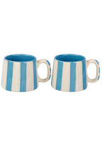 Casa Amarosa Ceramic Aqua Blue Stripe Cup - 3.5 x 2.5 Inches ( Set of 2 )
