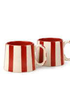 Casa Amarosa Ceramic Red Stripe Cup - 3.5 x 2.5 Inches ( Set of 2 )