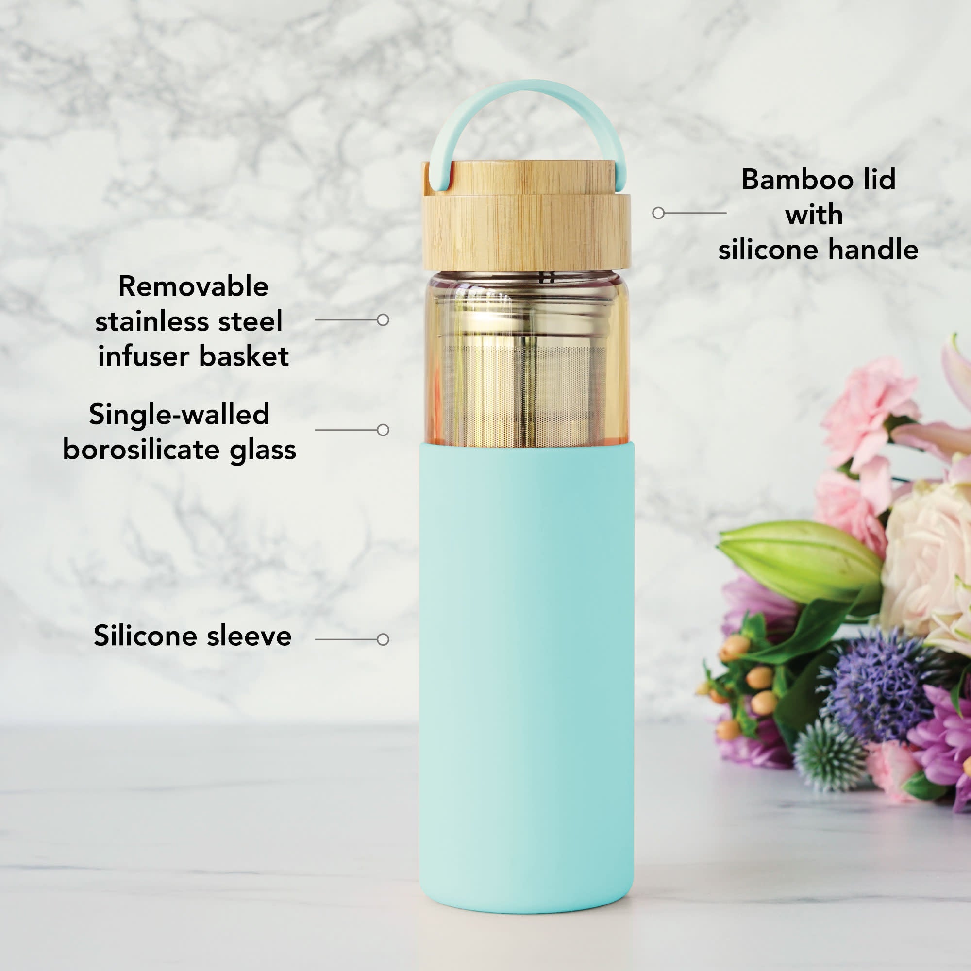Pinky Up Dana Glass Travel Mug in Turquoise