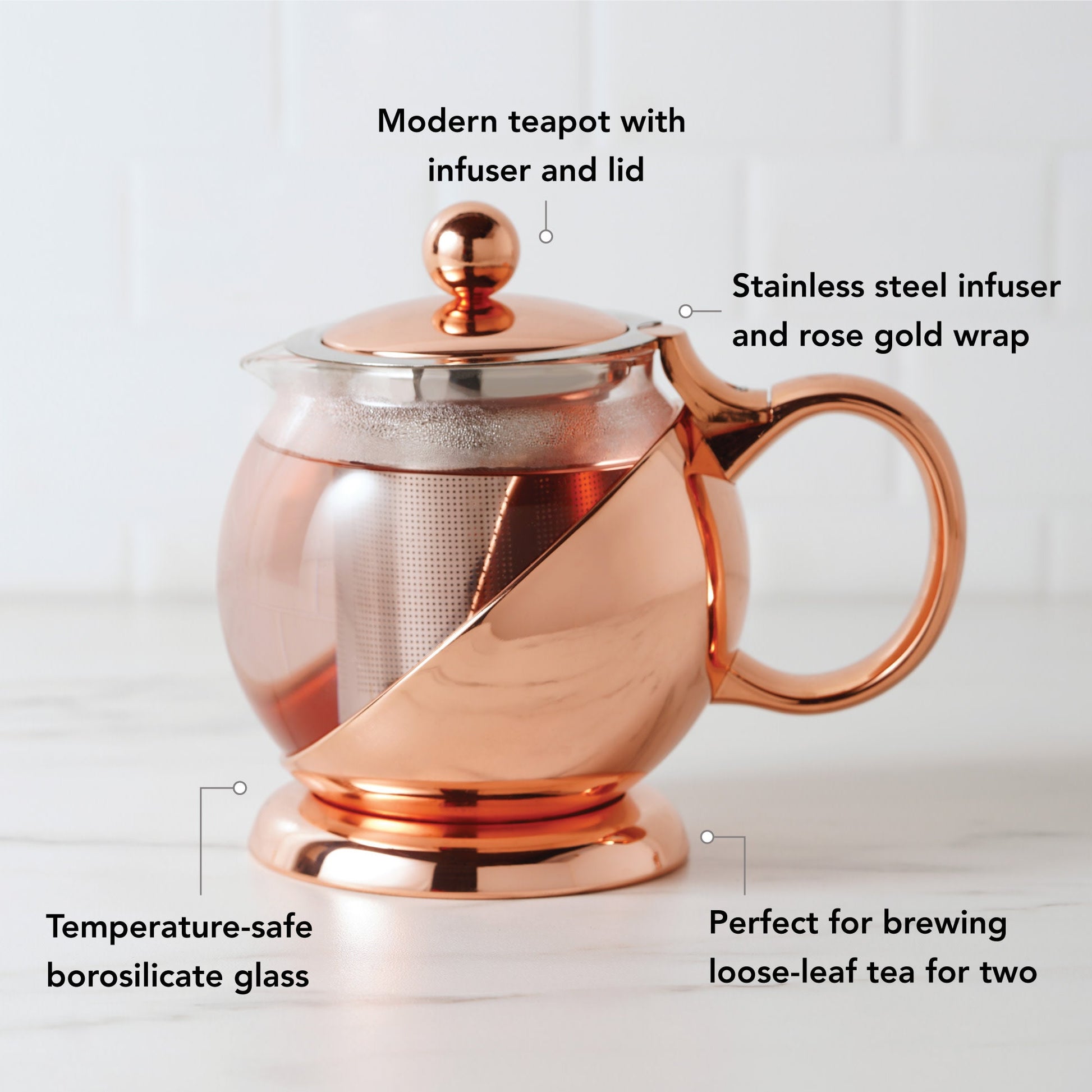 Pinky Up Shelby Glass and Rose Gold Wrapped Teapot