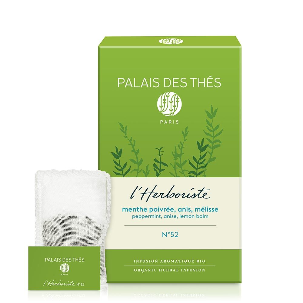 Palais des Thés ORGANIC PEPPERMINT ANISE LEMON BALM HERBAL TEA (20 TEA BAGS, L'HERBORISTE N° 52)