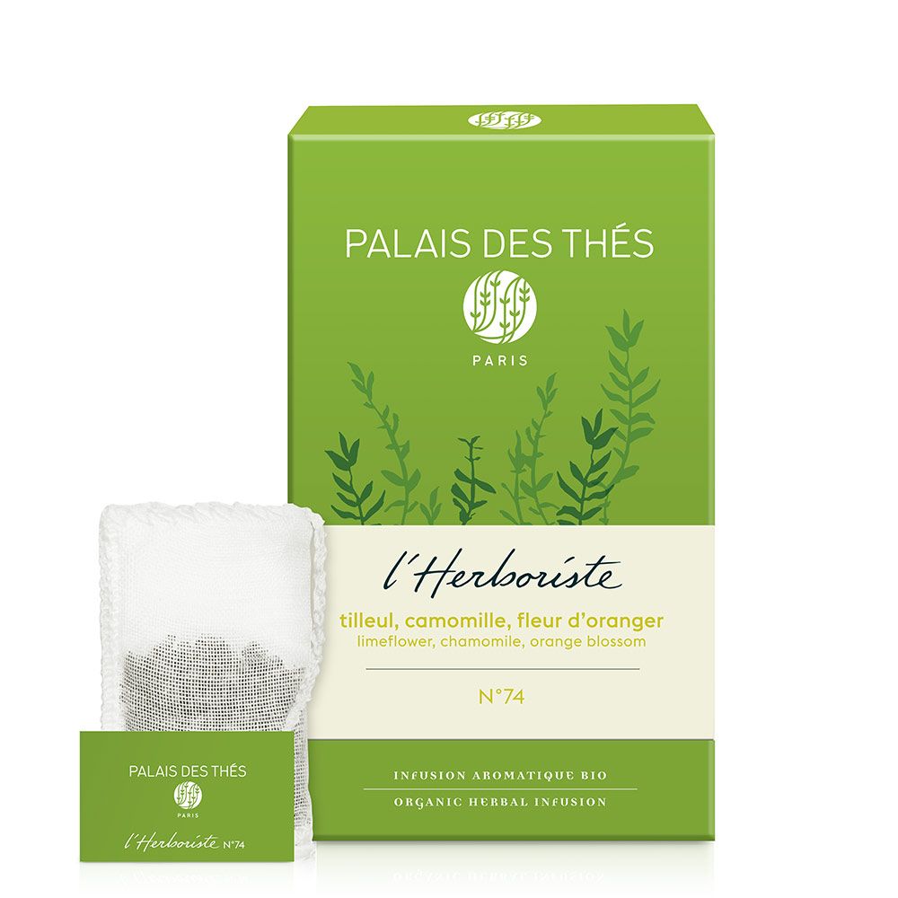 Palais des Thés ORGANIC LIMEFLOWER CHAMOMILE ORANGE HERBAL TEA (20 TEA BAGS, L'HERBORISTE N° 74)