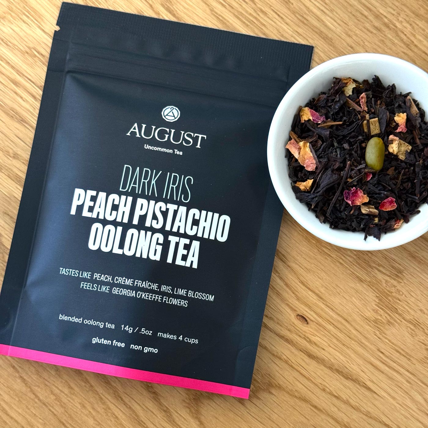 August Dark Iris - Peach Pistachio Oolong Tea