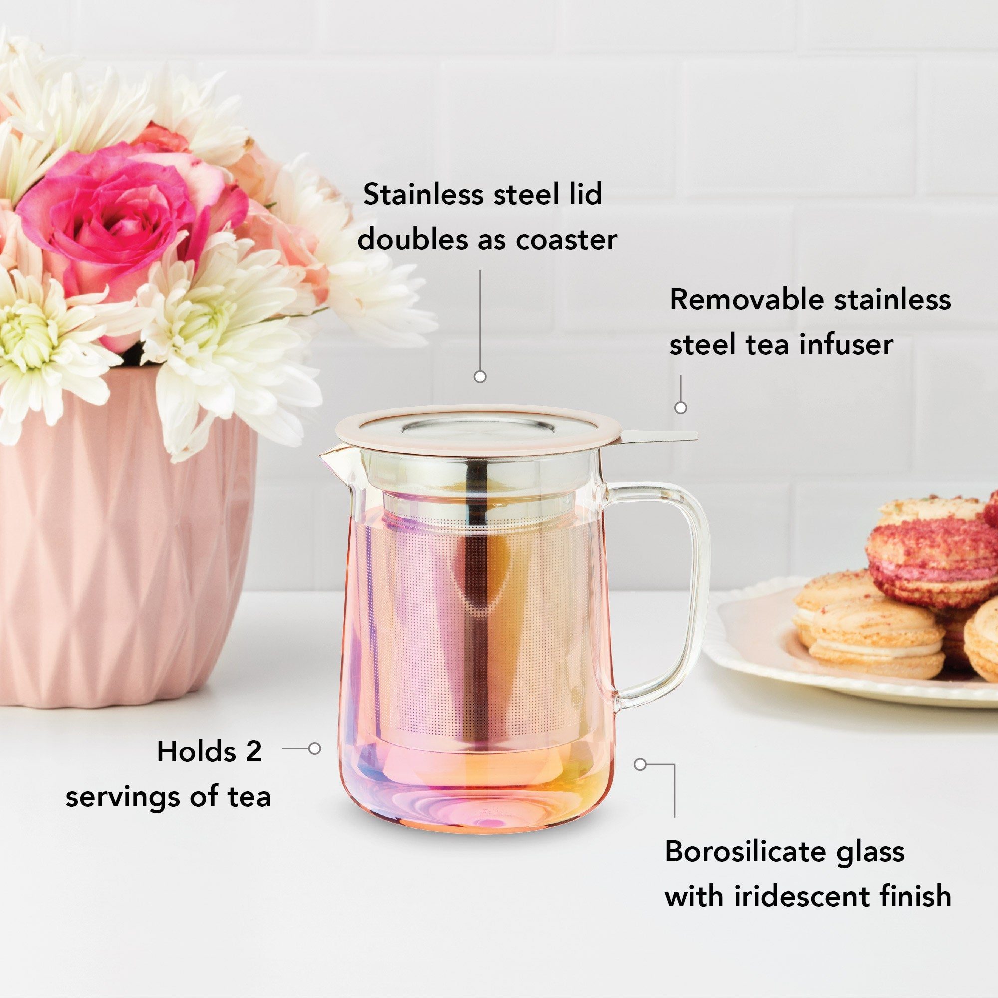 Pinky Up Chas Mini Glass Teapot & Infuser by Pinky Up, featuring a clear glass design with an integrated infuser.