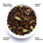August Dirty Chai - Spicy Black Tea With Coffee, featuring loose tea leaves with coffee, cardamom, and ginger aromas.