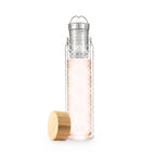 Pinky Up Blair: Marrakesh Glass Travel Infuser Mug with a transparent design and a pink lid, ideal for brewing tea on the go.