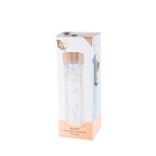 Pinky Up Blair: White Leaf Pattern Glass Travel Infuser Mug, featuring a clear glass design with a white leaf pattern.