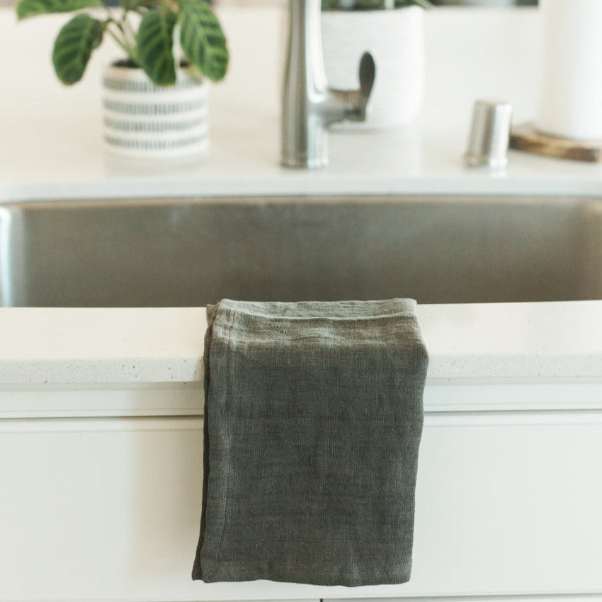 Creative Women Stone Washed Linen Tea Towel - Iron Ore