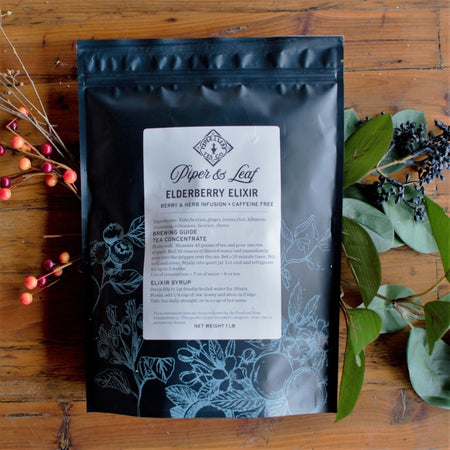Piper and Leaf Elderberry Elixir Pound Bag- 190 servings, a 1-pound bag of loose leaf tea with elderberries, ginger, and echinacea.
