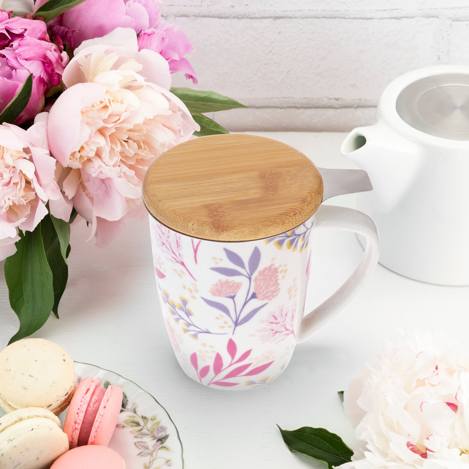 Pinky Up Bailey: Botanical Bliss Ceramic Tea Mug & Infuser
