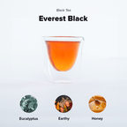 Everest Black (Top of the World Tea) by Nepal Tea, showcasing a package of black tea leaves in an elegant design.