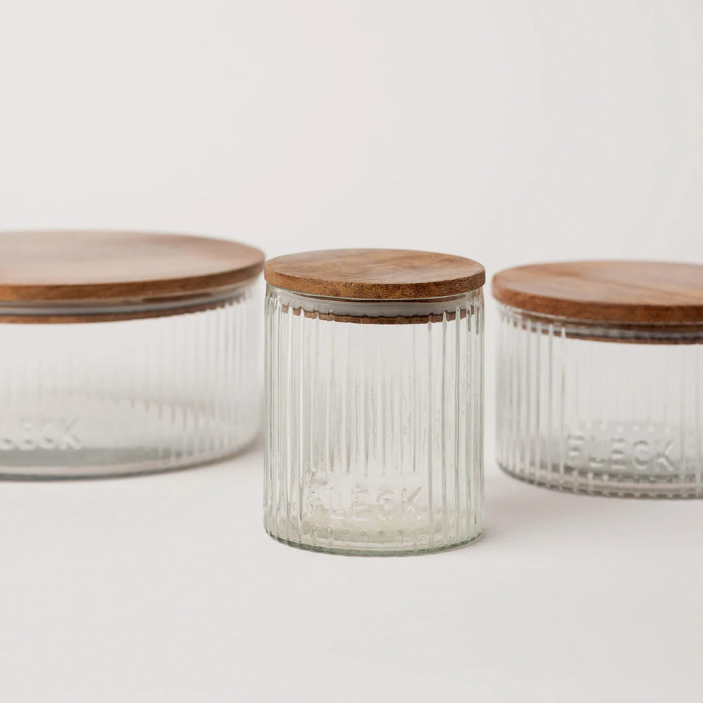 Fleck Fluted Glass Storage Jars - set of 3
