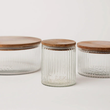 Fleck Fluted Glass Storage Jars - set of 3