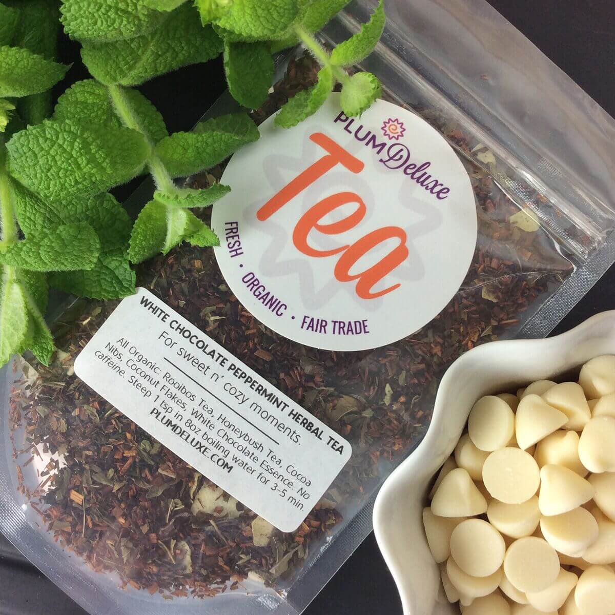 Plum Deluxe White Chocolate Peppermint Herbal Tea
