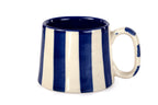 Casa Amarosa Ceramic Dark Blue Stripe Cup - 3.5 x 2.5 Inches ( Set of 2 )