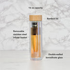 Pinky Up Blair: Iridescent Glass Travel Infuser Mug in a light-reflecting design, perfect for brewing tea on the go.