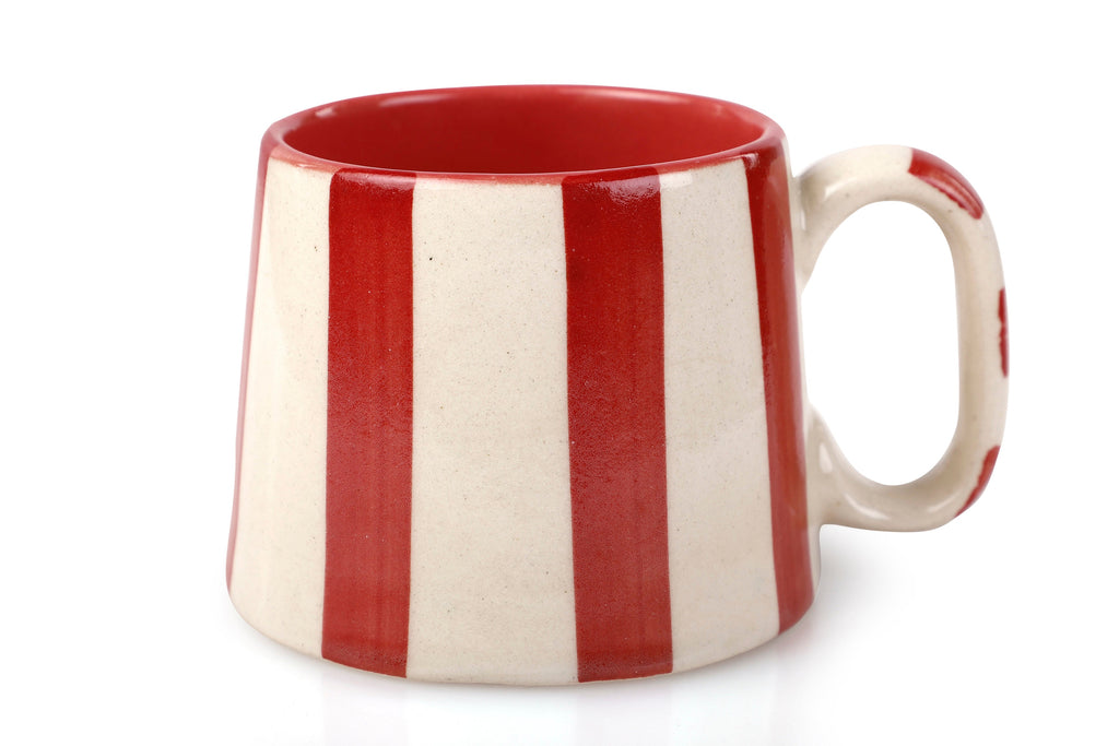 Casa Amarosa Ceramic Red Stripe Cup - 3.5 x 2.5 Inches ( Set of 4 )