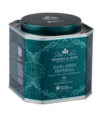 Harney & Sons Earl Grey Imperial, HRP Tin of 30 Sachets, featuring a tin of tea sachets with black tea and bergamot infusion.