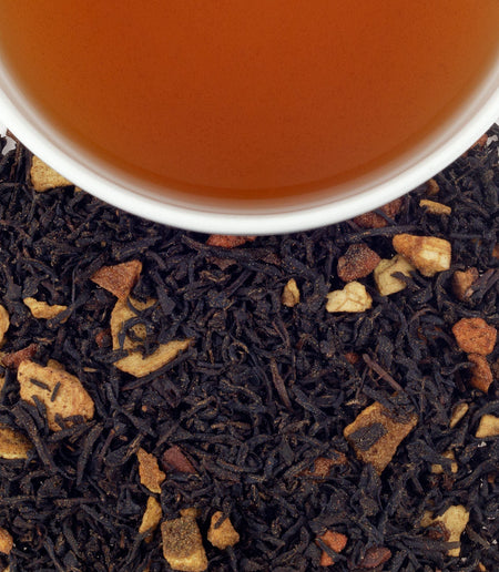 Harney & Sons Hot Apple Spice black tea in a loose leaf form, featuring apples, cinnamon, orange peel, and cloves.
