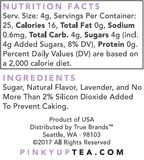 Pinky Up Lavender Sugar in a clear jar with a lavender label, showcasing a granular sugar blend with floral aroma.