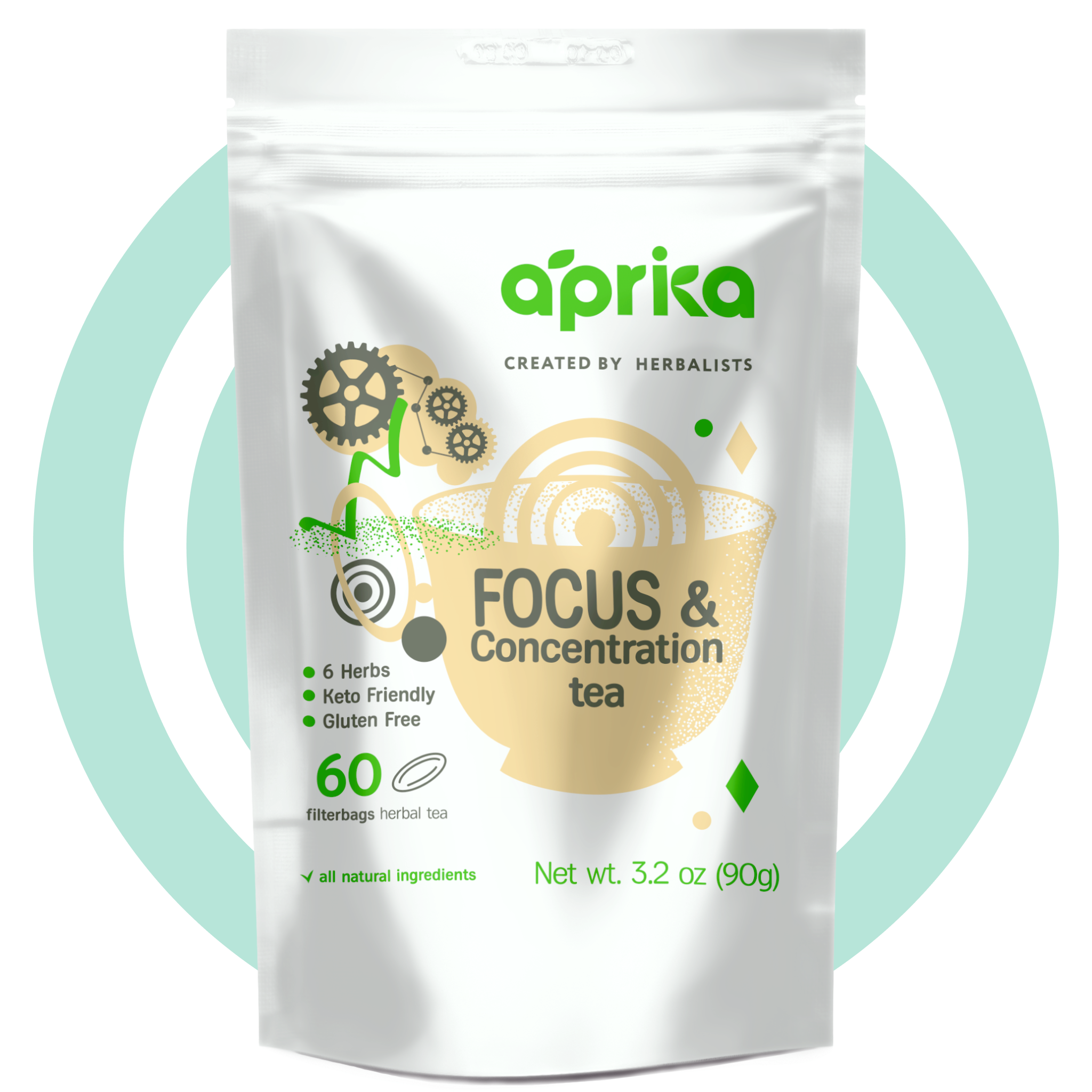 Aprika Life Focus & Concentration Herbal Tea, 60 Bags