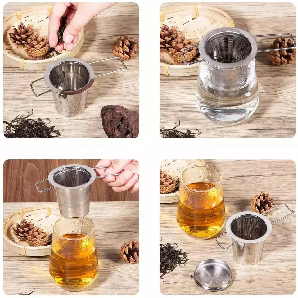 Foldable strainer by Nepal Tea, shown in a web image, designed for easy storage and efficient straining of liquids.
