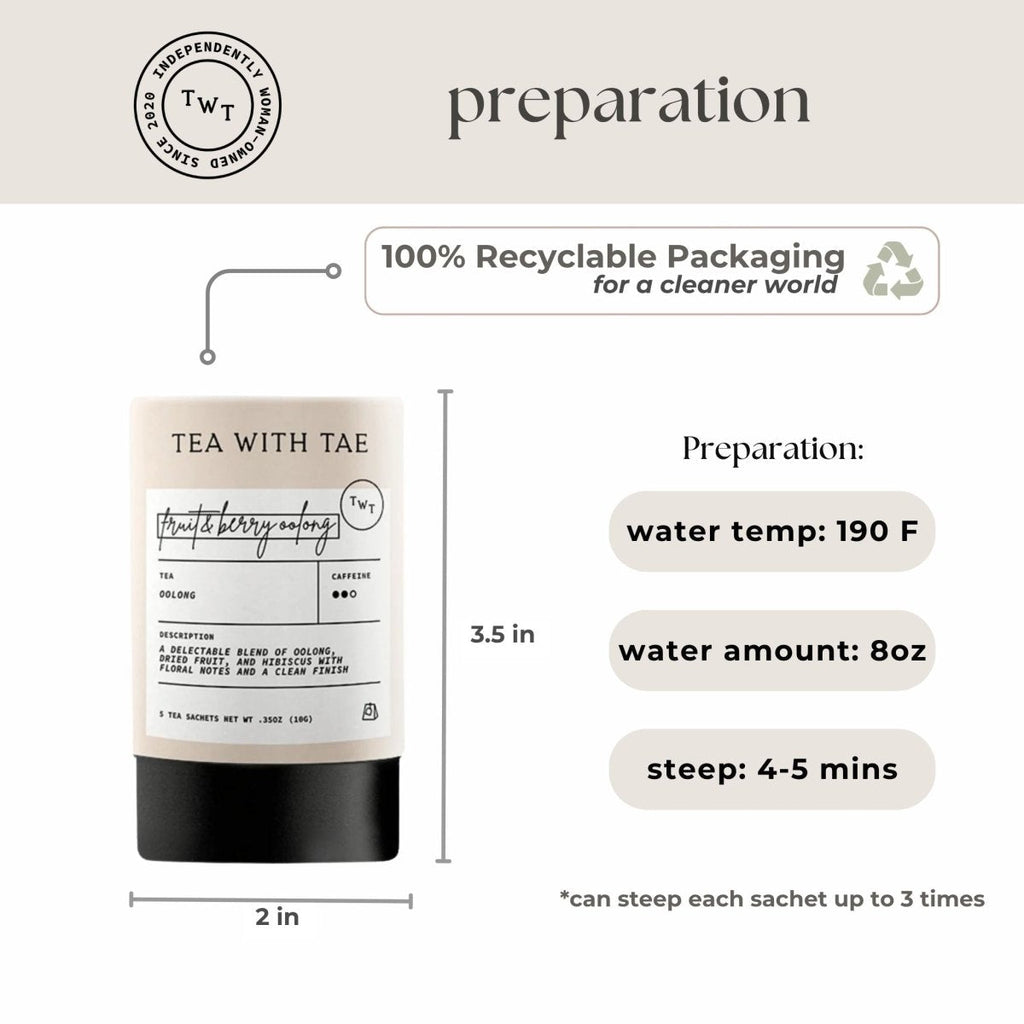 Tea with Tae Fruit & Berry Oolong Mini Tea Tube (5 tea bags) displayed in a clear tube packaging