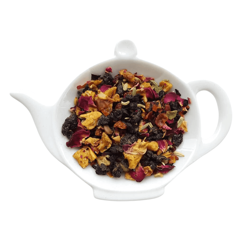 Tea with Tae Fruit & Berry Oolong Pouch packaging featuring fruit and berry designs, from the vendor Tea with Tae.