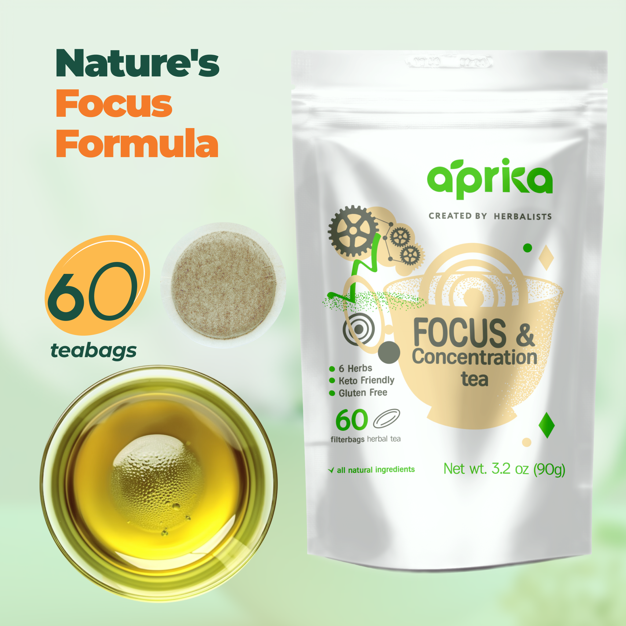 Aprika Life Focus & Concentration Herbal Tea, 60 Bags