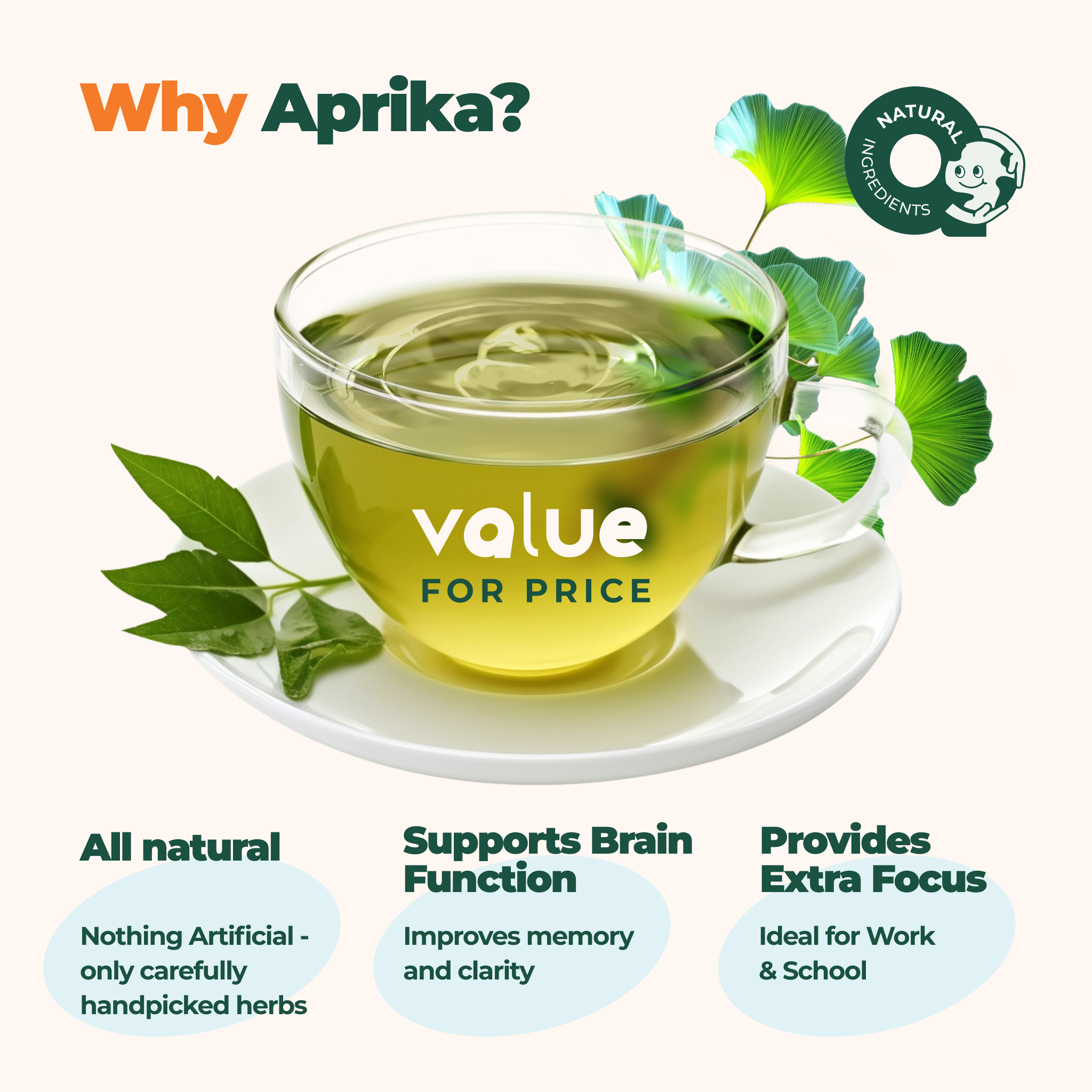 Aprika Life Focus & Concentration Herbal Tea, 60 Bags