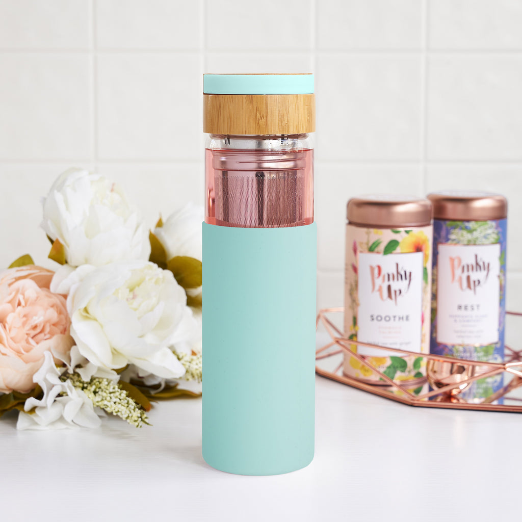 Pinky Up Dana Glass Travel Mug in Turquoise