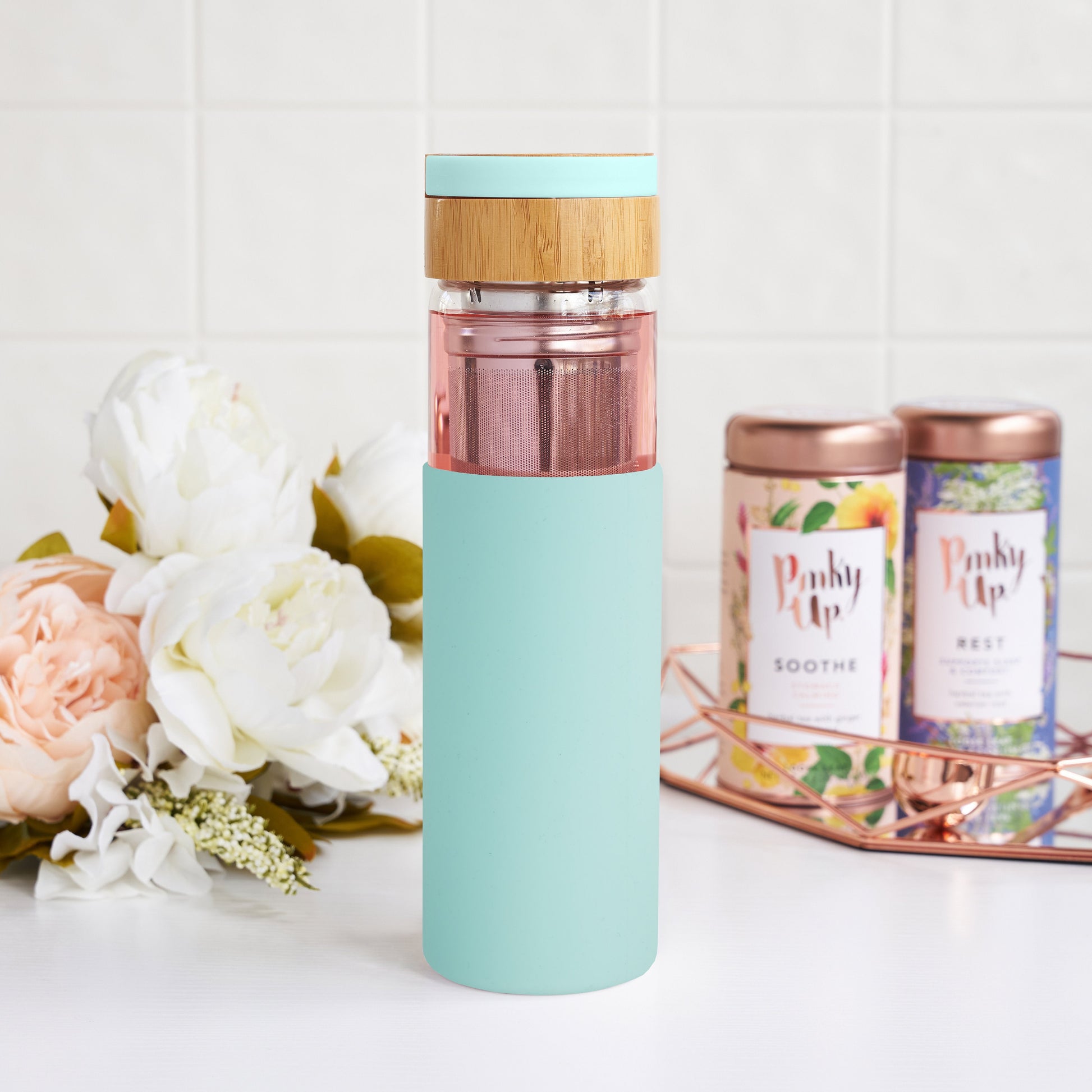 Pinky Up Dana Glass Travel Mug in Turquoise