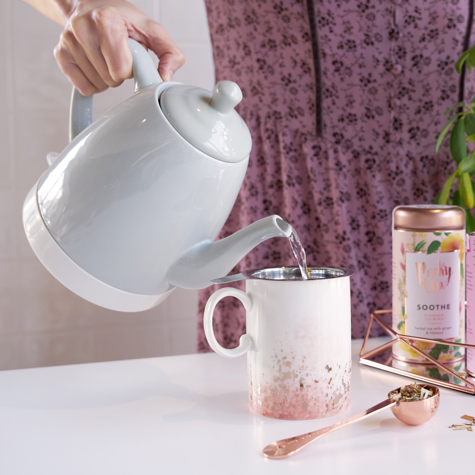 Pinky Up Noelle Ceramic Electric Tea Kettle in Grey