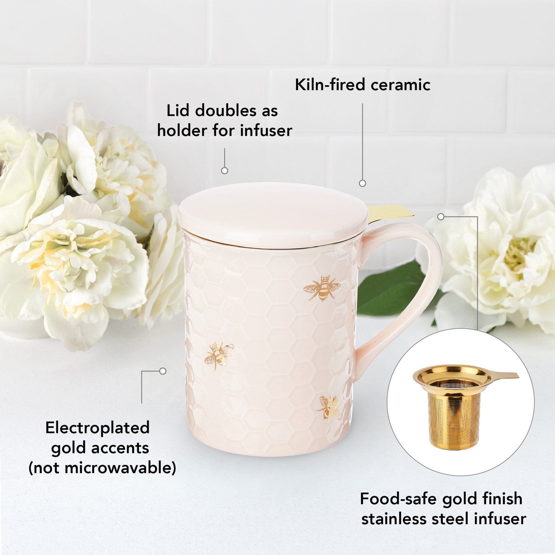 Pinky Up Annette: Honeycomb Ceramic Tea Mug & Infuser