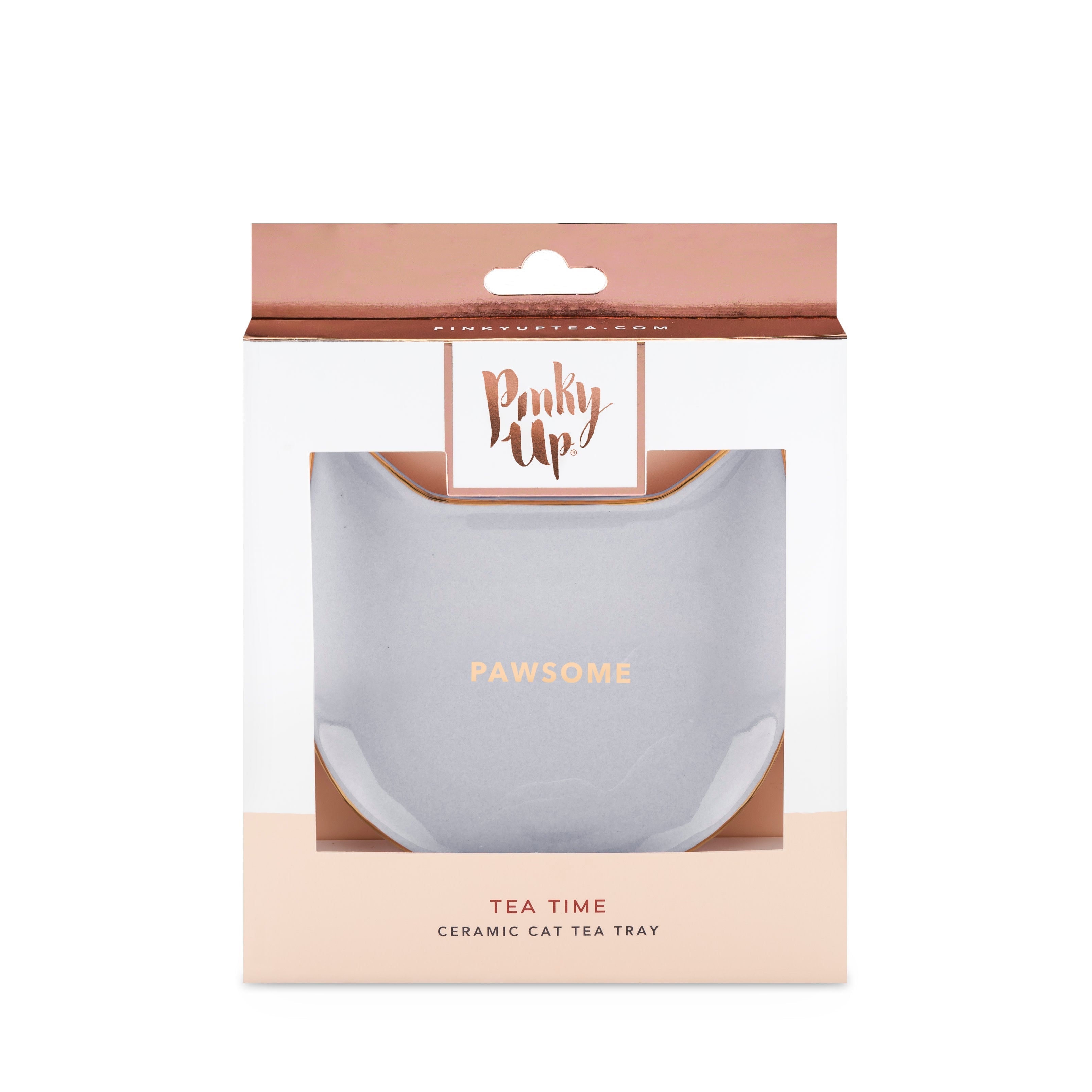 Pinky Up Pawsome Ceramic Tea Tray in Gray, featuring a sleek design suitable for serving tea