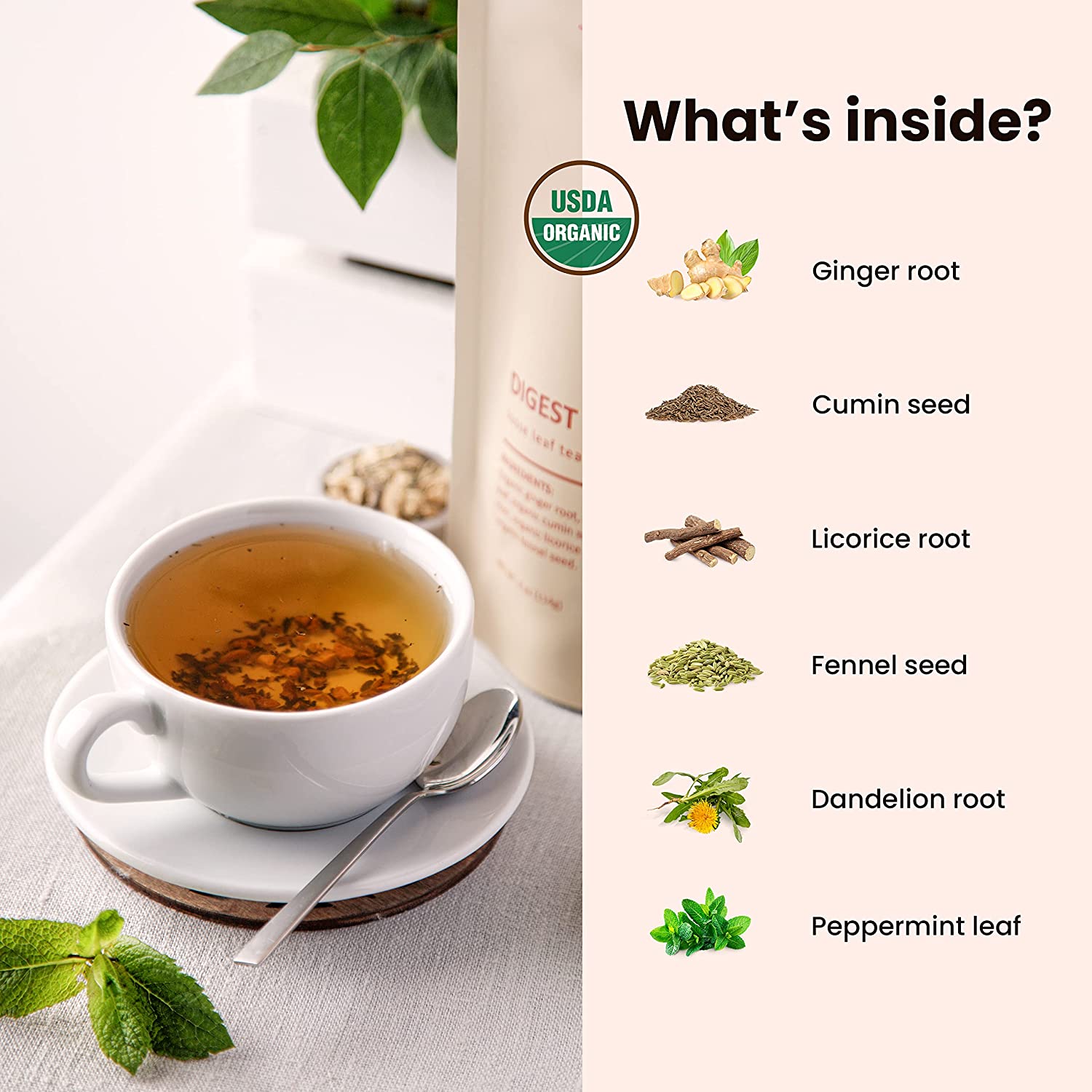Gardenika Digest Loose Leaf Tea, USDA Organic, Kosher, Caffeine-Free - 4 oz (114g)