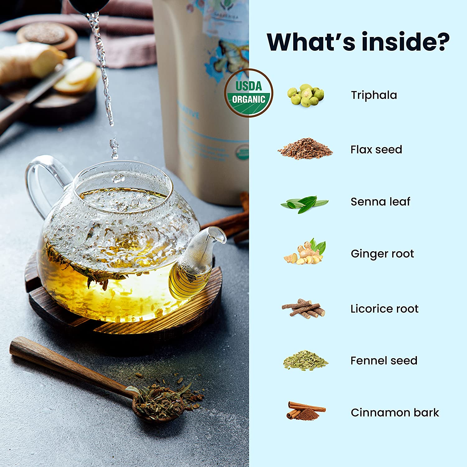 Gardenika Laxative Loose Leaf Tea, Gentle Constipation Relief - Ayurvedic Herbal Blend with Senna & Fennel - Digestive Health Support - Caffeine Free - 55+ Cups - USDA Organic & Kosher - 4 oz (113g)