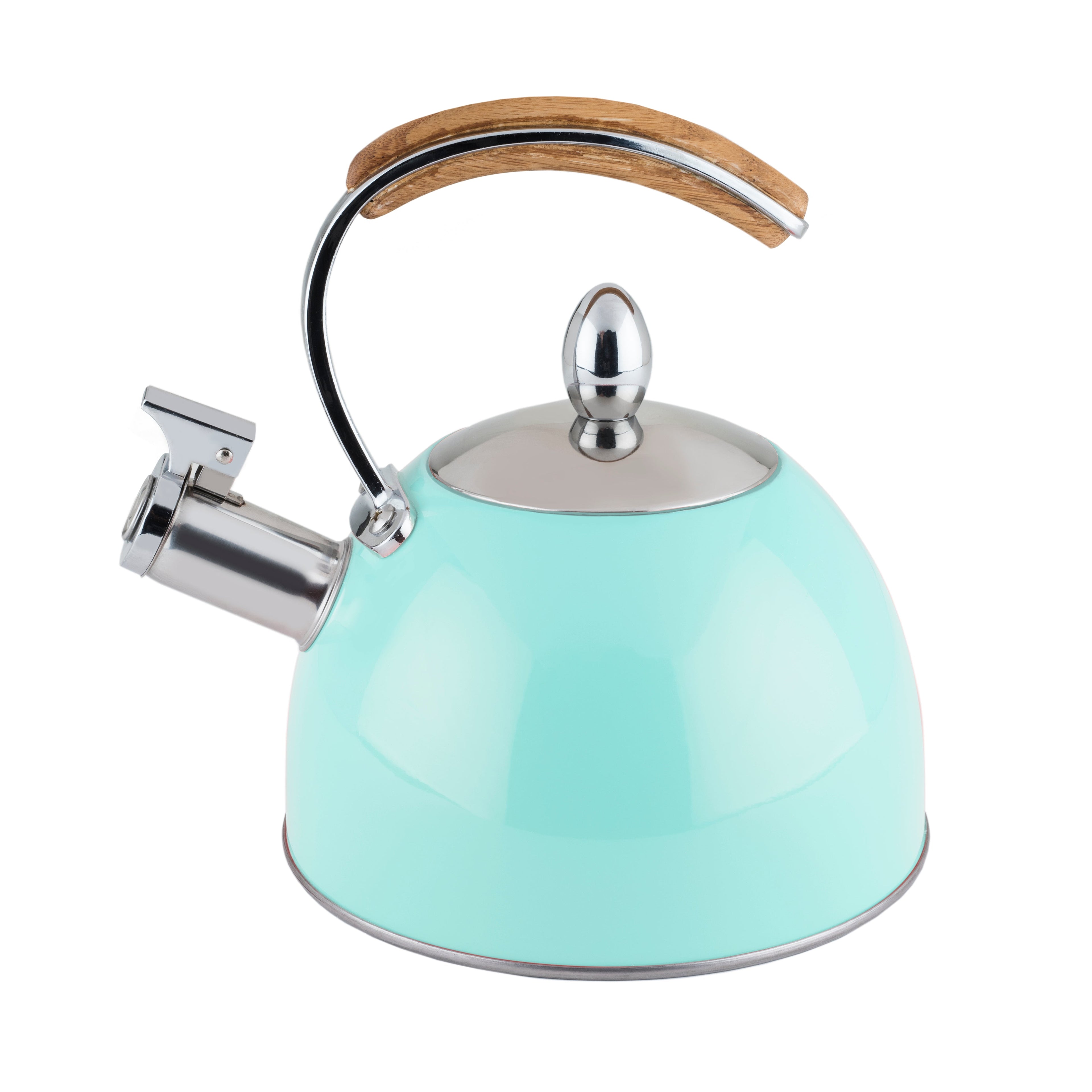 Pinky Up Presley Light Blue Tea Kettle by Pinky Up, 70 oz capacity, heat-resistant handle, whistling feature, suitable for all cooking surfaces.