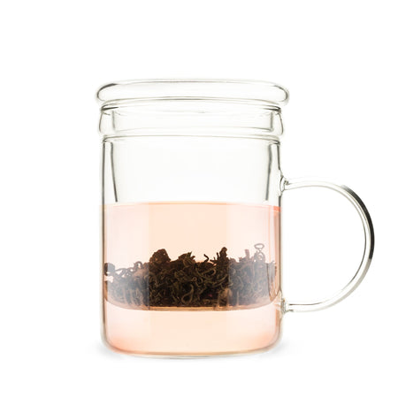Pinky Up Blake Glass Tea Infuser Mug, 12 oz borosilicate glass, includes infuser, ideal for flowering or loose leaf tea.