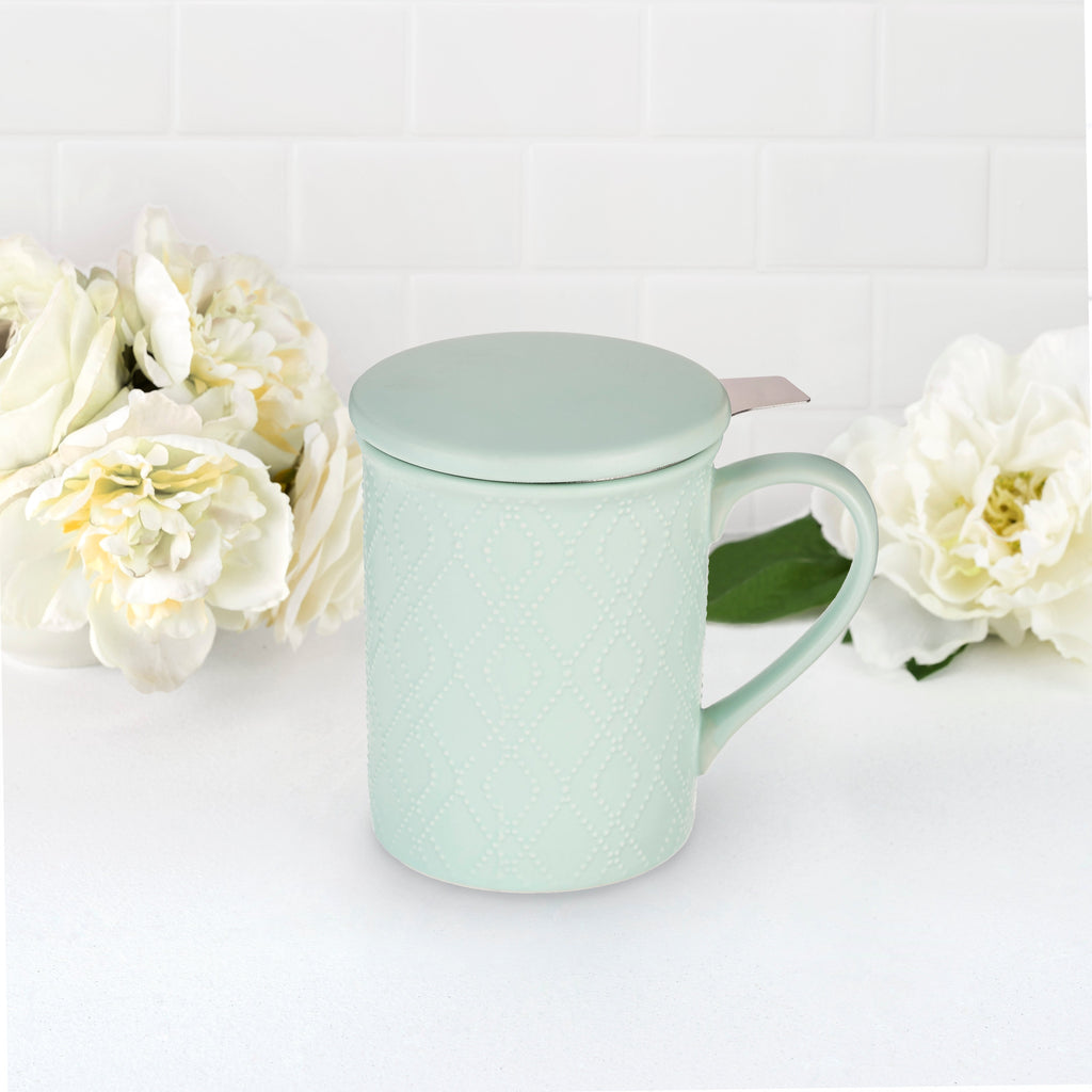 Pinky Up Annette: Souk Mint Ceramic Tea Mug & Infuser featuring a mint-colored ceramic mug with an infuser.